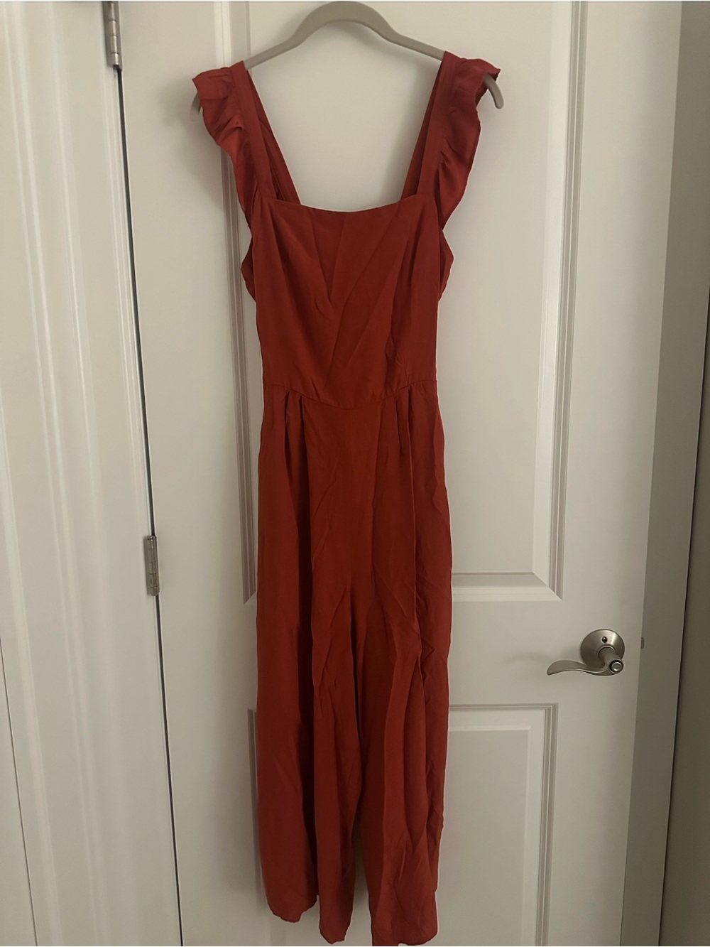 Rust Red Ruffle Strap Jumpsuit